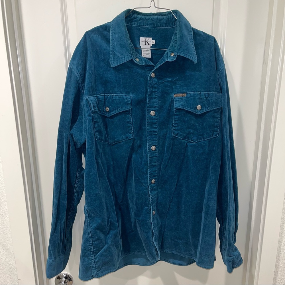 Calvin Klein JEANS Long Sleeve green Velvet Shirt Men's  size XL 100% cotton